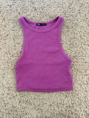 Zara Magenta Ribbed Cropped Tank